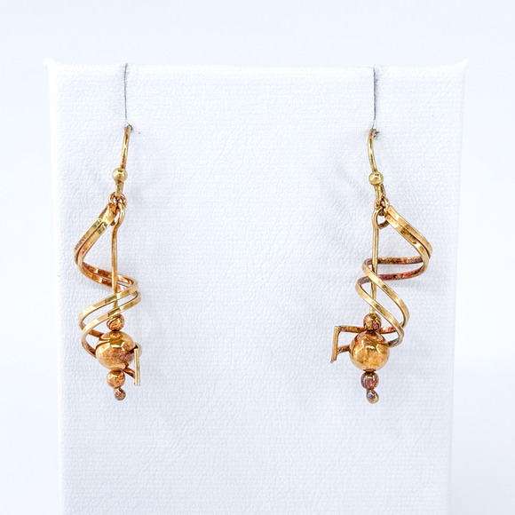 Vintage Sterling Silver 925 Gold Vermeil Spiral Dangle Earrings - Picture 2 of 8